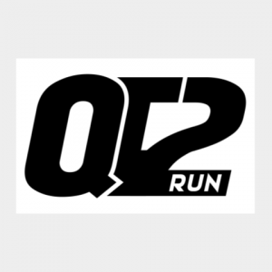 QT2 Run logo. Black with white outline.