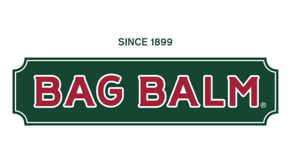 Bag Balm logo - red text on a green background