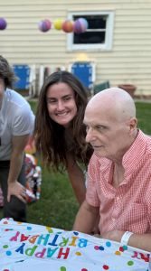 Therese Howe and her father at a birthday celebration